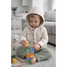 Baby Hola Roket Baskılı Müslin Kumaş Kapüşonlu Erkek Bebek Üçlü Takım Set Babyhola