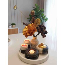 Luniva Home Dekoratif Tepsili Mumluk ve Pampas Vazo Hediyelik Ev,ofis Dekorasyon Obje Takımı(Çiçekler Dahildir)