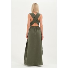 Eva Clothing Kadın Bağlamalı Elbise Haki