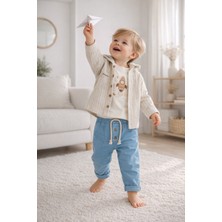 Baby Hola Roket Baskılı Müslin Kumaş Kapüşonlu Erkek Bebek Üçlü Takım Set Babyhola