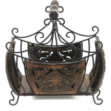 Otantik Çarşı Eskitme Ahşap Ferforje Gazetelik 43X20X43 Cm.