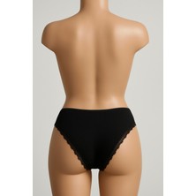 Mavi Qumsal Bel Lastik Paça Dantelli Delikli Ribana Külot 3'lü Set