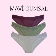 Mavi Qumsal Önü Dantelli Ribana Bikini 3'lü Set