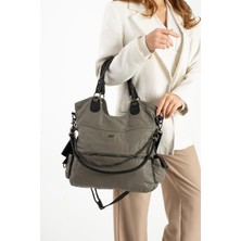 571 Collections Çanta Yıkanmış Deri Omuz Çantası Gri(Model: 571-9-10E)