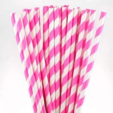 Home Pembe Beyaz Çizgili Kağıt Pipet – 25 Adet