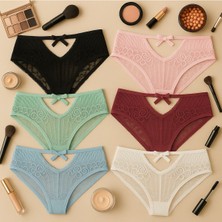 Mavi Qumsal Ön V Dantelli Arka Delikli Ribana Bikini 6'lı Set