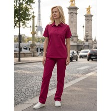 Dr. Mitra Kadın Paris Model Vişne Likralı Cerrahi Hemşire Doktor Hastane Takımı