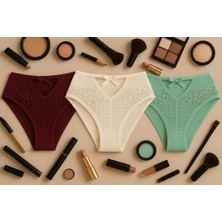 Mavi Qumsal Ön V Dantelli Arka Delikli Ribana Bikini 3'lü Set