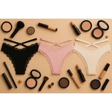 Mavi Qumsal 3'lü Ribana Halkalı Bikini Seti Siyah - Pembe Renkli Yumuşak Kumaş ve Feminen Detaylar