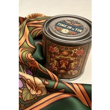 Time in a Tin Boğa Burcuna Özel Ipeksi Saten Tasarım Fular-Retro Teneke Kutulu Hediye Seti