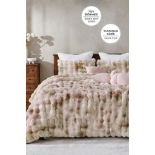 Evlen Home Collection Kürk Yatak Örtüsü Tek Kişilik Dolgulu Peluş Yumuşak Yorgan 2 Parça Çift Taraflı Paye Krem Bej