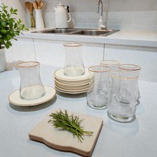 Sudedi Home Sudedi Sade 6'lı Beyaz Tabaklı ve Altın Detaylı Çay Bardağı Takım