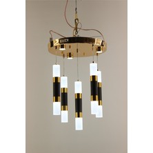 GN Gen Aydınlatma Lüks Gold Siyah Gövdeli Buzlu Akrilik Silindir 5'li Çemberli Serisi Modern 3 Renk LED Avize