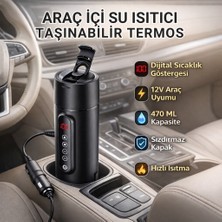 Polham Araç Içi Su Isıtıcı 470 ml – Dijital Sıcaklık Göstergeli Taşınabilir Termos | 12V Çakmaklık Uyumlu, Hızlı Isıtma, Sızdırmaz Kapak