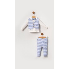 Bubito Müslin Papyonlu Yelekli Erkek Bebek&çocuk 4'lü Takım Seti-Mavi