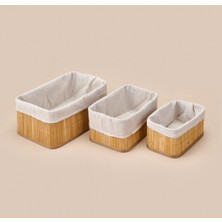 Skygo Iç Astarlı Mdf Taban 3'lü Doğal Bambu Sepet Organizer