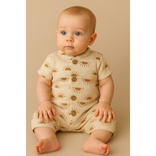 Bubito Kısa Kollu Tahta Düğmeli Pamuklu Yazlık Tulum-Kahverengi