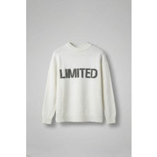 Abluka Online Erkek Oversize Limited Kabartma Baskılı Triko Kazak Ekru
