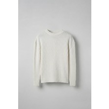 Abluka Online Erkek Oversize Fitilli Basic Triko Kazak Ekru