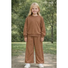 Zepkids Bisiklet Yaka Taş Baskılı Tarçın Renk Kız Çocuk Ikili Takım