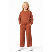 Zepkids Bisiklet Yaka Taş Baskılı Kiremit Renk Kız Çocuk Ikili Takım