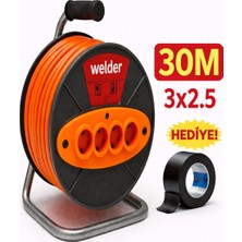 Ys Welder 3 x 2,5 30 Metre Sertifikalı Makaralı Seyyar Uzatma Kablosu 4 Prizli