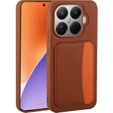 HTstore Xiaomi Uyumlu  15T Pro Kılıf Kartlıklı Zore X-Kart Silikon Kapak-Kahverengi