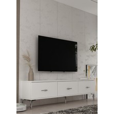 Cantek Dizayn 1361TV180-32CT Tv Sehpası Beyaz-Gümüş