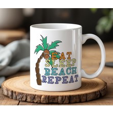 BB Design Eat Sleep Tasarımlı Beyaz Seramik Baskılı Kupa Bardak 330 ml