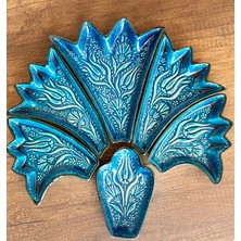 Mugusa Hediyelik El Yapımı Çini Seramik Kabartma Desenli Karanfil Modeli Firuze / Mavi Kahvaltılık - Çerezlik