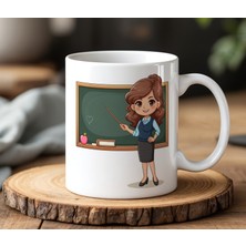 BB Design Kadın Öğretmen Tasarımlı Beyaz Seramik Baskılı Kupa Bardak 330 ml