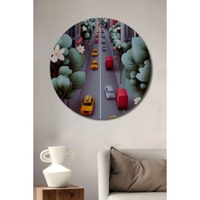 Teona Ahşap Büyük Şehir Yağlı Boya Görünümlü Dekoratif Ahşap Tablo Yuvarlak Duvar Tablosu