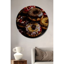 Teona Ahşap Lezzetli Kurabiye Tasarımlı Yağlı Boya Görünümlü Dekoratif Ahşap Tablo Yuvarlak Duvar Tablosu