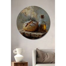 Teona Ahşap Ekspresif Yağlı Boya Görünümlü Ekmek ve Zeytinyağı Ahşap Dekoratif Tablo Yuvarlak Duvar Tablosu