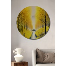 Teona Ahşap Büyülü Sarı Orman Köprüsü Yağlı Boya Görünümlü Ahşap Dekoratif Tablo Yuvarlak Duvar Tablosu