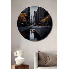 Teona Ahşap Büyük Şehir Melankolisi Yağlı Boya Görünümlü Ahşap Dekoratif Tablo Yuvarlak Duvar Tablosu