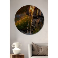 Teona Ahşap Altın Işıltılı Şelale Yağlı Boya Görünümlü Ahşap Dekoratif Tablo Yuvarlak Duvar Tablosu