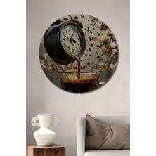 Teona Ahşap Yağlı Boya Görünümlü Saatin Kahve Şöleni Ahşap Dekoratif Tablo  Yuvarlak Duvar Tablosu