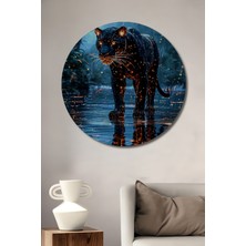 Teona Ahşap Gızemlı Orman Panteri Yağlı Boya Görünümlü Dekoratif Ahşap Tablo  Yuvarlak Duvar Tablosu