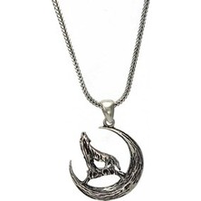 Osmanlı Gümüş Erkek Gümüş Kolye - Çizgili Desenli Hilal Bozkurt Gümüş Kolye