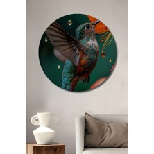 Teona Ahşap Sihirli Sinek Kuşu Yağlı Boya Görünümlü Ahşap Dekoratif Tablo Yuvarlak Duvar Tablosu