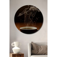 Teona Ahşap Kahve Dumanı Keman Sanatı Sulu Boya Görünümlü Dekoratif Ahşap Tablo  Yuvarlak Duvar Tablosu