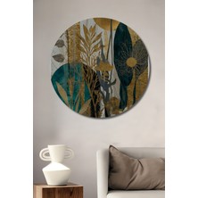 Teona Ahşap Altın Varaklı Yaprak Desenli Modern Soyut Sanat Ahşap Tablo Yuvarlak Duvar Tablosu