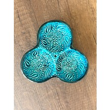 Mugusa Hediyelik El Yapımı Çini Seramik Kabartma Desenli Çintemani Turkuaz / Yeşil Çerezlik - Kahvaltılık