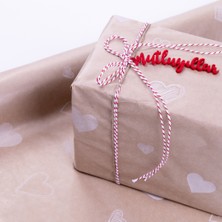 Bimotif 3lü Ambalaj, Paket Kağıdı, 70X100 cm Kalp Desenli, Kraft-Beyaz