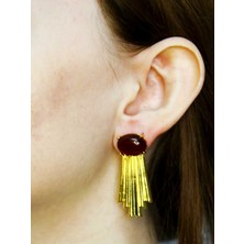 Esha Doğal Taş Akik Doğal Taşlı Altın Kaplama Küpe EUKU29A