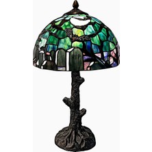 Bieye El Yapımı Tiffany Style Gotik Mezarlık Desenli Vitray Masa Lambası L30971