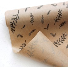 Bimotif 10LU Ambalaj, Paket Kağıdı, 70X100 cm Yaprak Desenli, Kraft-Siyah