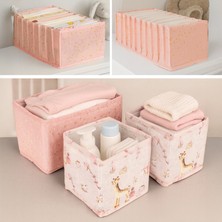 Meleni Baby 5'li Bebek Organizer Seti - Akordiyon Dolap Çekmece Düzenleyici ve Desenli Katlanabilir Kutu Pembe