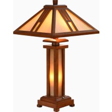 Bieye L30796 El Yapımı Mission Tiffany Style Ahşap Tabanlı Vitray Masa Lambası 26 Inç